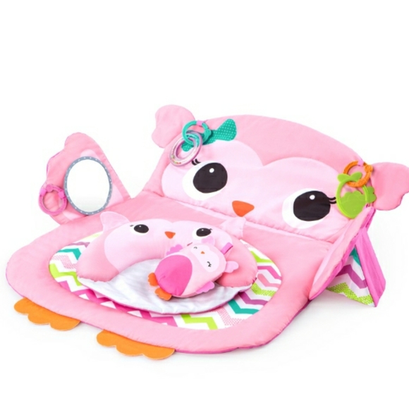 ☆Like New☆BRIGHT STARTS Pink Owl Activity Gym/Tummy Time Mat Lounger With Toys☆ - Picture 2 of 14